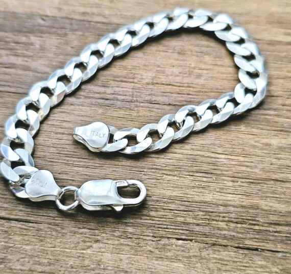 I'M OK for RHC Silver Curb Bracelet（L） 925 Sterling Silver Curb Link Mens Chain Bracelet | eBay