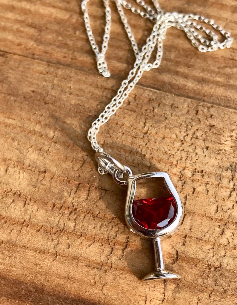 Sterling Silver Celebration Chain Necklace Ladies Night Red Wine Charm Red Wine Necklace Wine Tasting 925 Sterling Silver Wine Lover