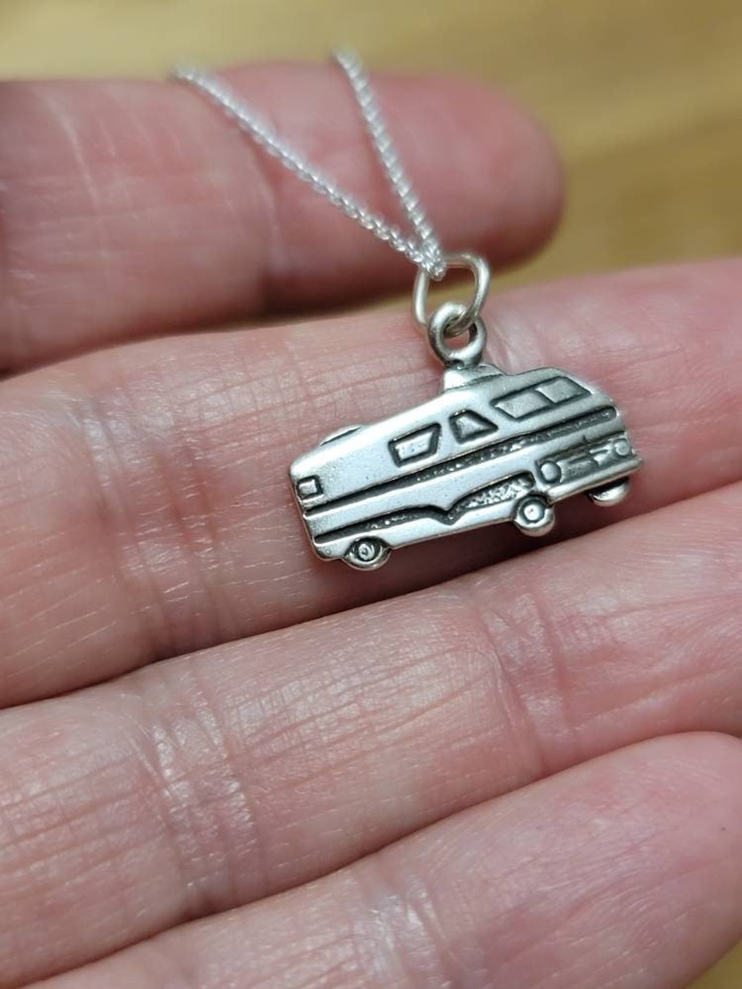 Camper RV Necklace, Sterling Silver Travel Trailer, Camper Charm