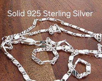 Sterling Silver Mariner Chain, Smooth Shiny 3.3mm Flat Style Necklace