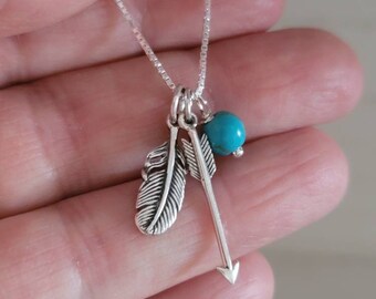 Turquoise Feather Necklace 925 Sterling Silver Leather Necklace Boho Charm Native American Tribe Necklace Mens Jewelry Gift for Boyfriend