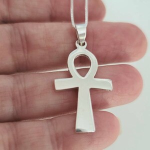 thumbnail image 2 of Large Egyptian Ankh Cross Pendant Necklace - Silver Plated, 24" Chain 2 of 5