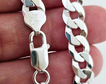 925 Sterling Silver 10mm Wide Chain Necklace, 20" 22" 24" 26" 28" 30" Solid Curb Link Finished Chain Necklace, Men's Necklace