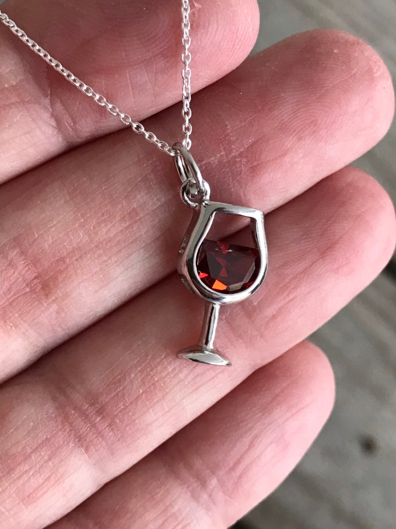 Sterling Silver Celebration Chain Necklace Ladies Night Red Wine Charm Red Wine Necklace Wine Tasting 925 Sterling Silver Wine Lover