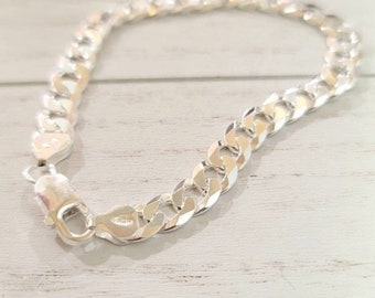 NYC Sterling .925 Italy Curb Chain ID Bracelet For Men - 7mm Link, 8 Or 9 Inch, Sterling Silver With Lobster Clasp