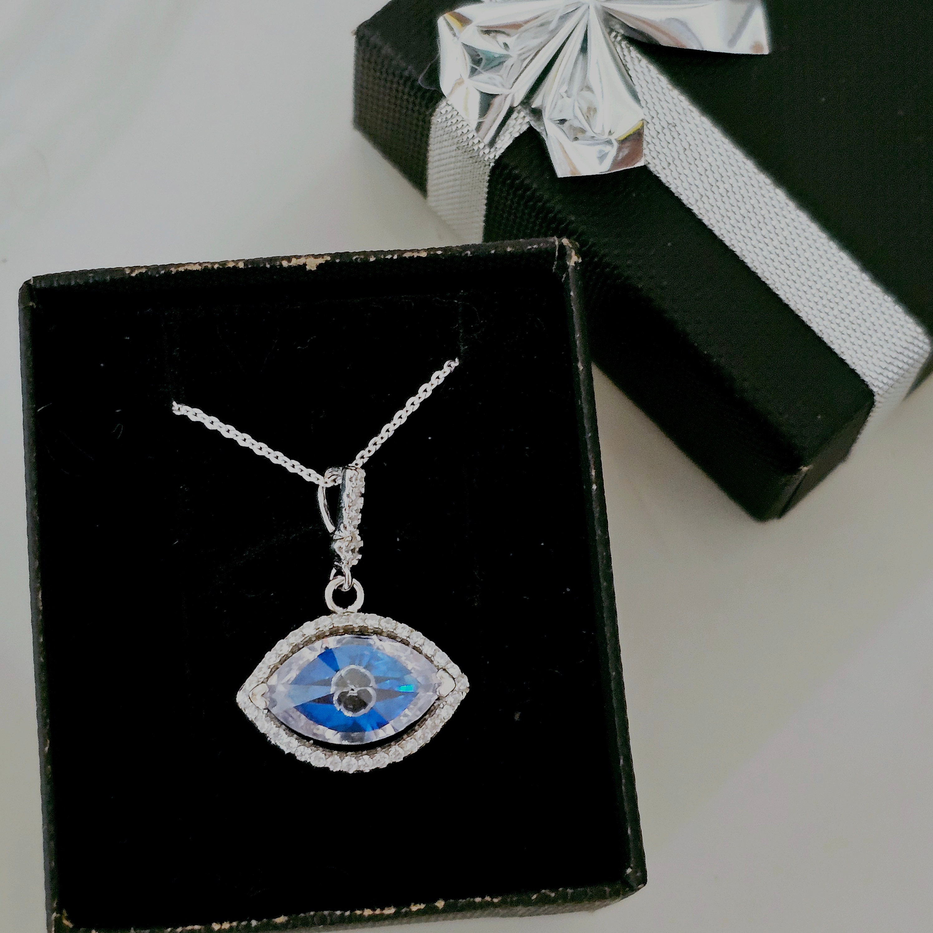 925 Sterling Silver Blue Evil Eye Crystal CZ Drop Pendant Necklace Lucky  Protection Charm Pendant Women's Jewelry Gift for Her Zen Hamsa 