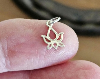 Tiny Lotus Bud Charm, Sterling Silver Yoga Flower Pendant, DIY Jewelry Finding