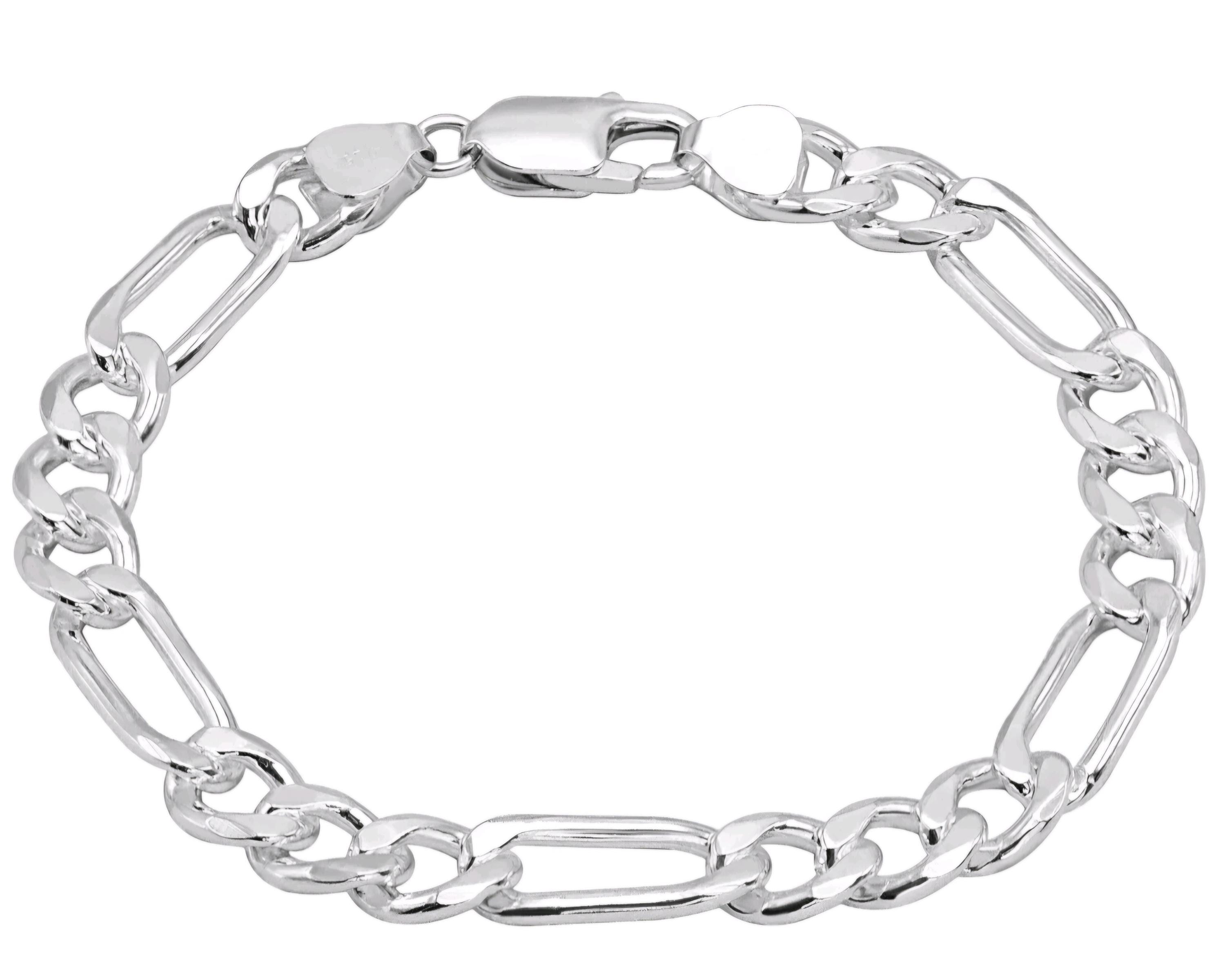 Italian 925 Sterling Silver Figaro Bracelet - 7mm Wide - Etsy