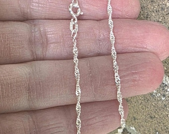 Italian 925 Sterling Silver Singapore Chain Necklace, Smooth, Shiny Chain, 1.5mm