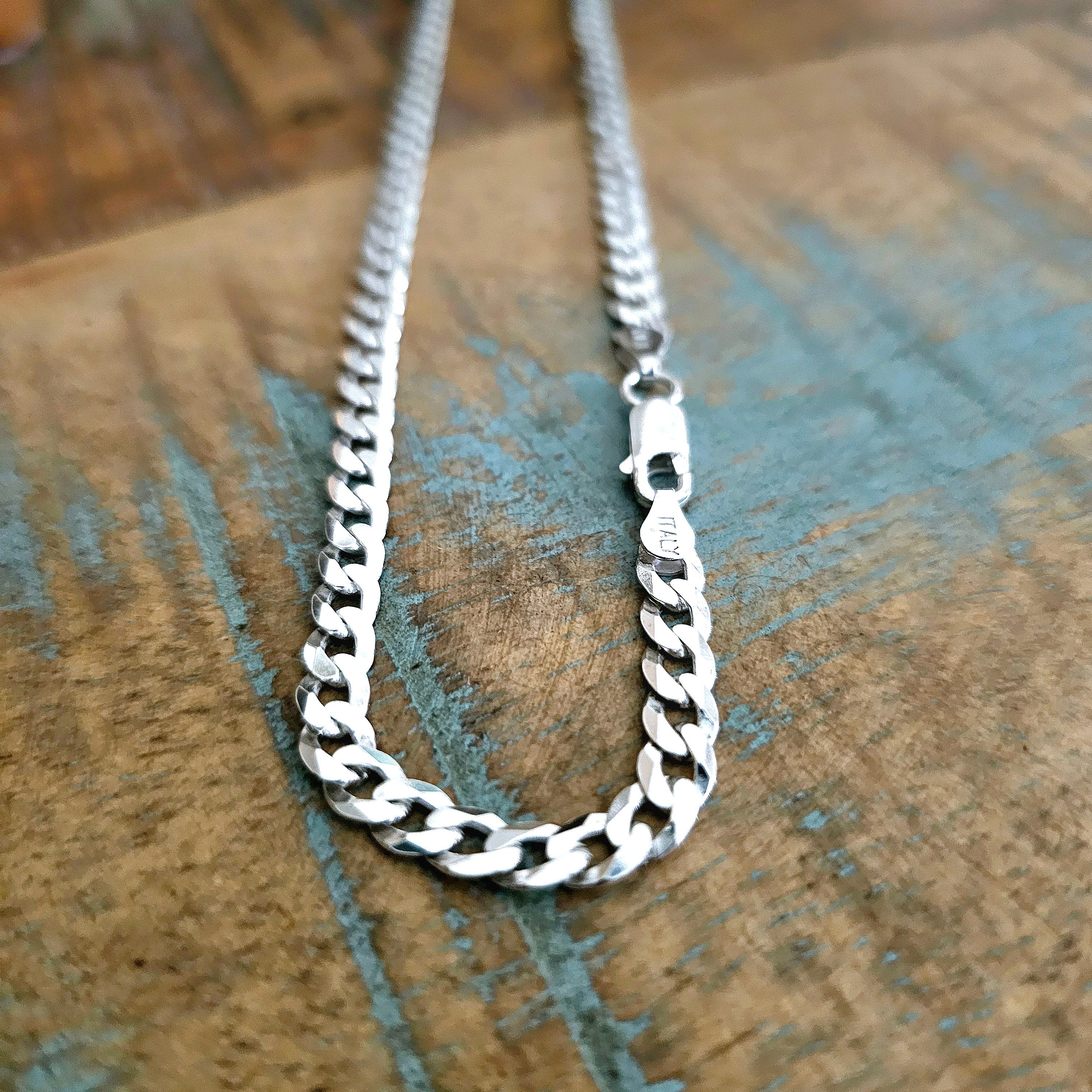 Sterling Silver Curb Chain Necklace - 7mm Solid Italian 925  display picture 1