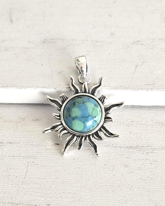 Sterling Silver Turquoise Sun Pendant: DIY Necklace Supply (25mm)