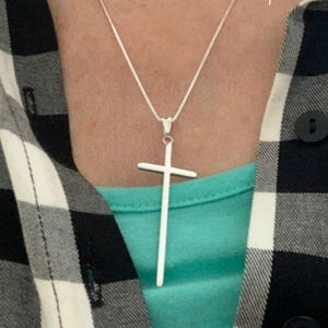 925 Sterling Silver Long Cross Necklace Pendant Chain Necklace Gift for Her Women&#39;s Ladies