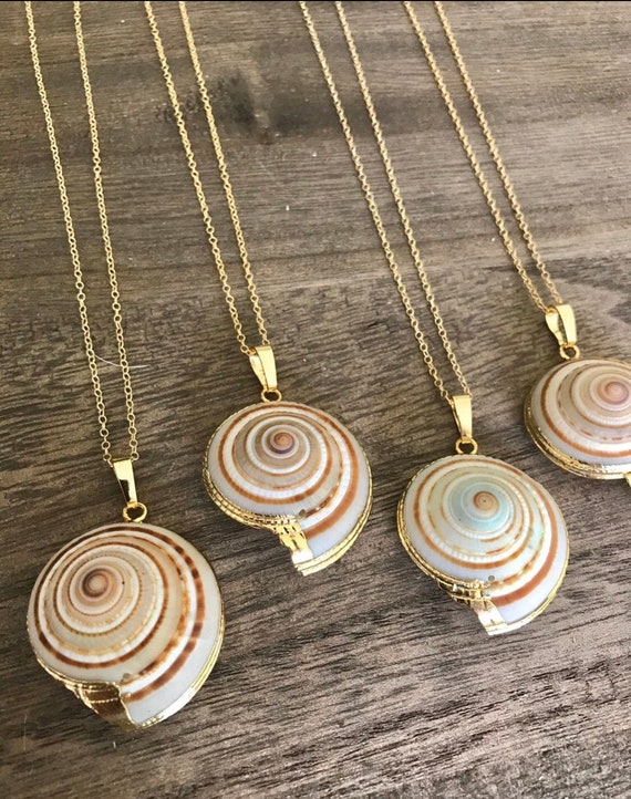 Gold Dipped Spiral Seashell Necklace 