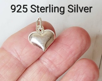 Sterling Silver Puffy Heart Charm: 11mm Pendant