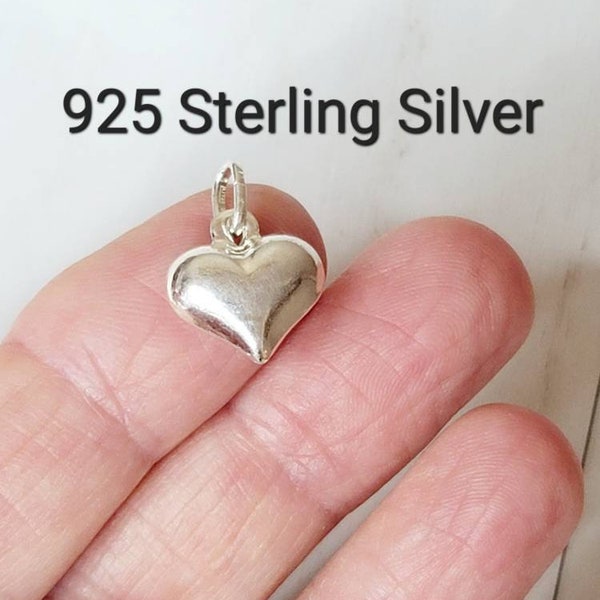 Heart Charm, Sterling Silver, heart Charm, Small Puffy Heart Pendant, Heart Charm for Bracelet or Necklace Gift, Jewelry Supplies