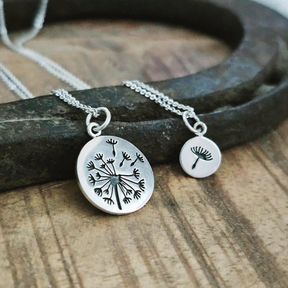 Sterling Silver Mother Daughter Necklace Set: Dandelion Charm Pendants