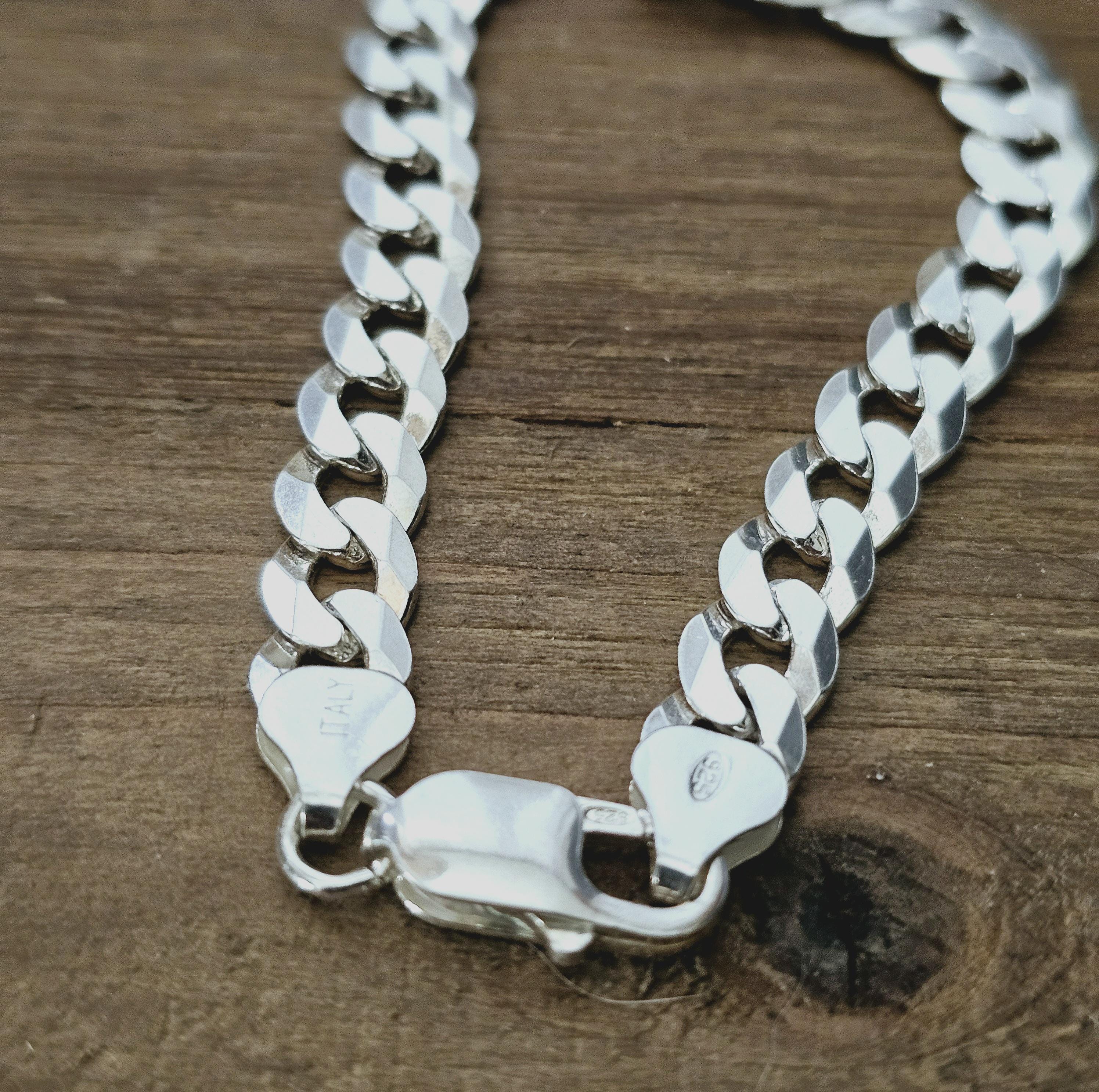 Sterling Silver Curb Chain Necklace - 7mm Solid Italian 925 Silver