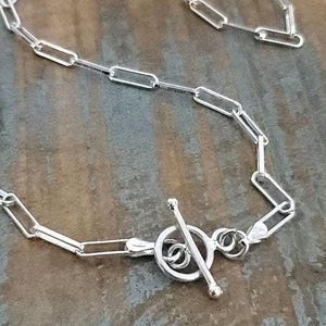 Sterling Silver Paperclip Chain Choker Necklace, Toggle Clasp