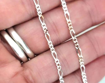 Dainty Silver Chain, Thin Figaro Chain, Sterling Silver Figaro Chain Necklace, Minimalist Chain, All Lengths