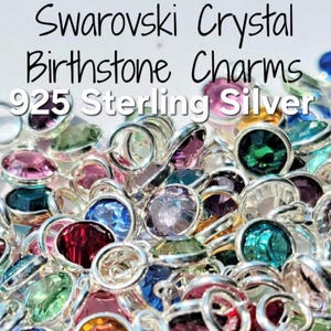 Birthstone Charm, Sterling Silver Crystal Birthstone Charms, Birthstone Jewelry, All Birthday Months, 6mm Round Birthstone Charms