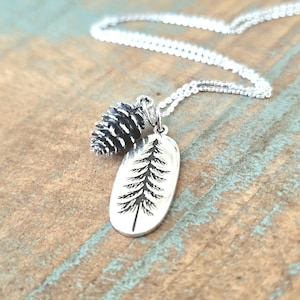 Sterling Silver Pine Tree Necklace with Pinecone Charm image 9