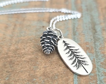 Sterling Silver Tree charm Necklace, Pine Tree Necklace, Evergreen Tree Charm, Nature Necklace