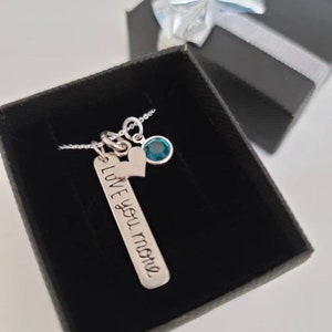925 Sterling Silver LOVE YOU MORE Pendant Necklace Swarovski Crystal Birthstone Personalized Charm Gift for Her Wife Birthstone Necklace