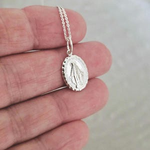 Virgin Mary Charm Necklace, Sterling Silver Miraculous Medal Necklace, Religious Charm Necklace, Baptism Necklace, Christening Gift