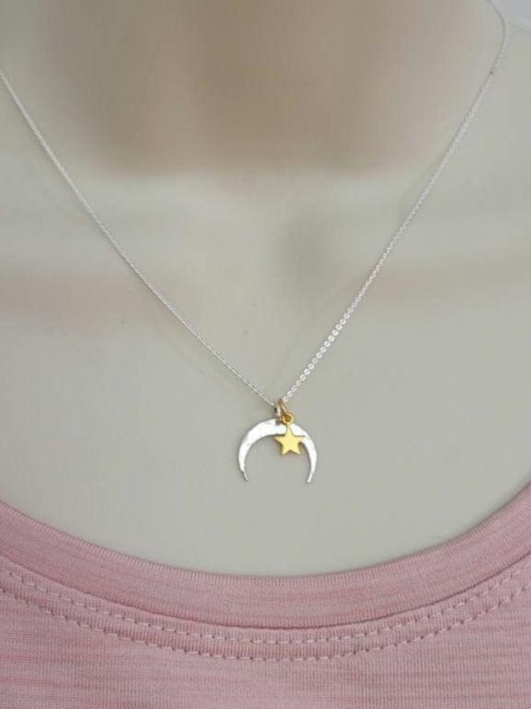 Crescent Moon and Star Necklace, 925 Sterling Silver, Celestial Jewelry ...