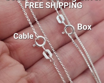 Sterling Silver Chain Necklace 925 Genuine, Silver Chain, Cable Chain, Box Chain, Rolo Chain, Necklace for women