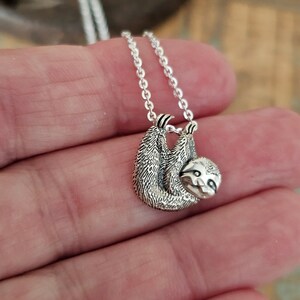 Sloth Necklace, Sloth Pendant, Sterling Silver Sloth Jewelry, Hanging Sloth Necklace, Sloth Charm, Animal Jewelry Gift