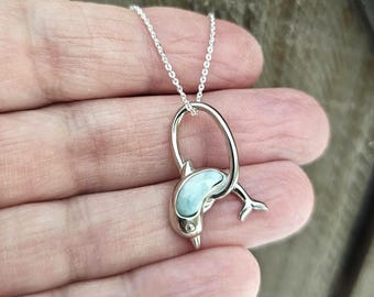 rarimar _dolphin Tear Drop Shape Larimar Dolphin in Ocean .925 Sterling Silver