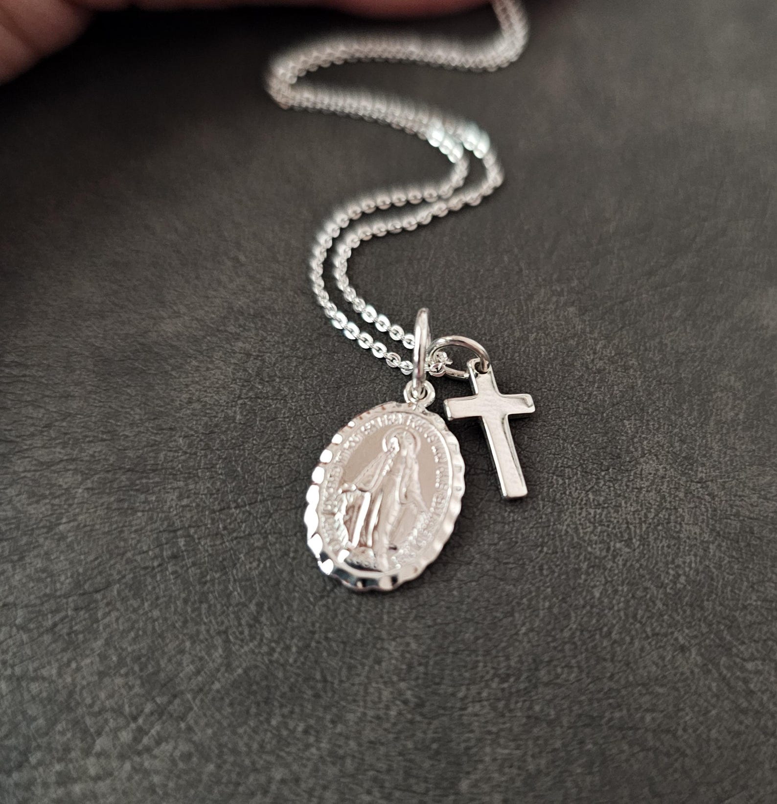Sterling Silver Virgin Mary Medal Necklace With Cross: Catholic Gift - Etsy