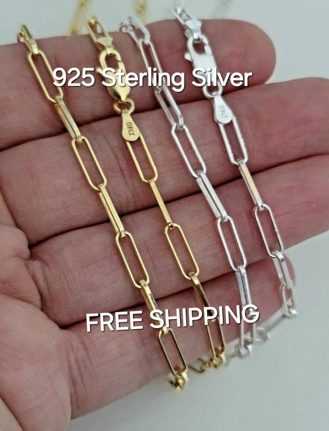 Paper Clip Chain Sterling Silver 16" 18" 20" 22" 24" 30" length Minimalist Finished Paperclip Chain Necklace