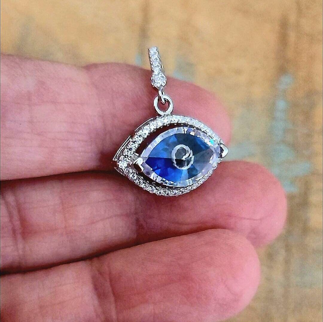Sterling Silver Evil Eye CZ Pendant, Evil Eye Pendant, Silver Eye