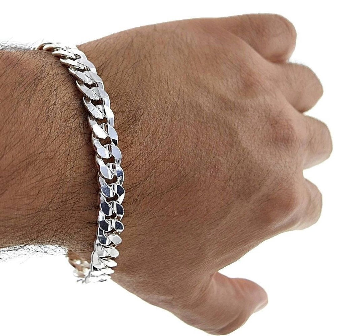 8 Solid Italian 925 Sterling Silver 9mm Wide Curb Link Chain