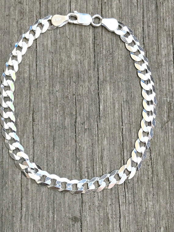 Italian Sterling Silver Curb Link Bracelet - 7mm Wide - Etsy