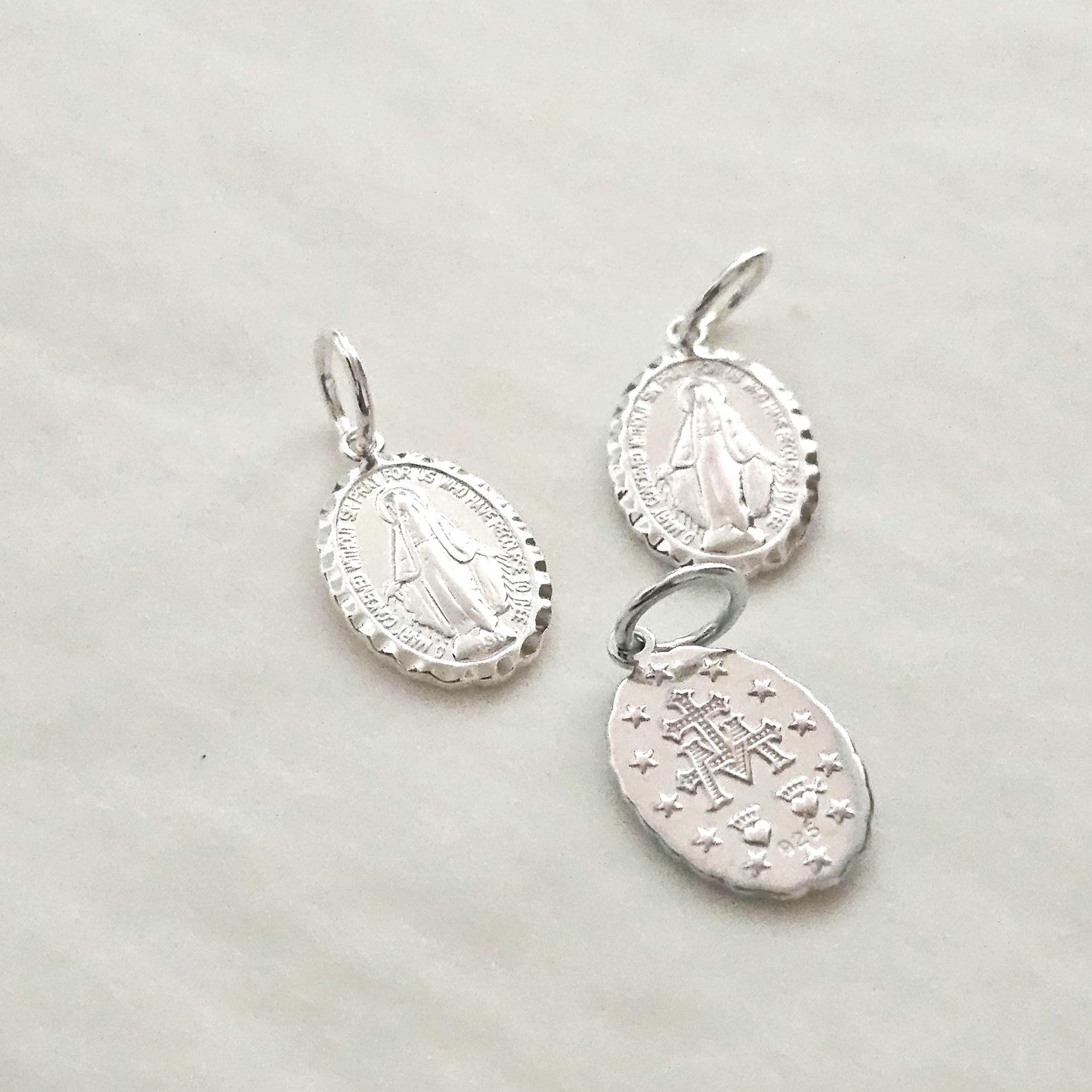 Virgin Mary Charm, Tiny Silver Miraculous Medal, Miraculous Medal Charm ...