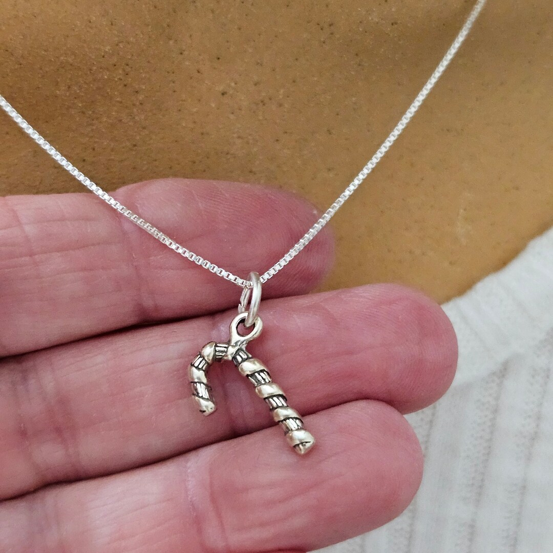 Candy Cane Necklace Sterling Silver Candy Cane Charm Etsy