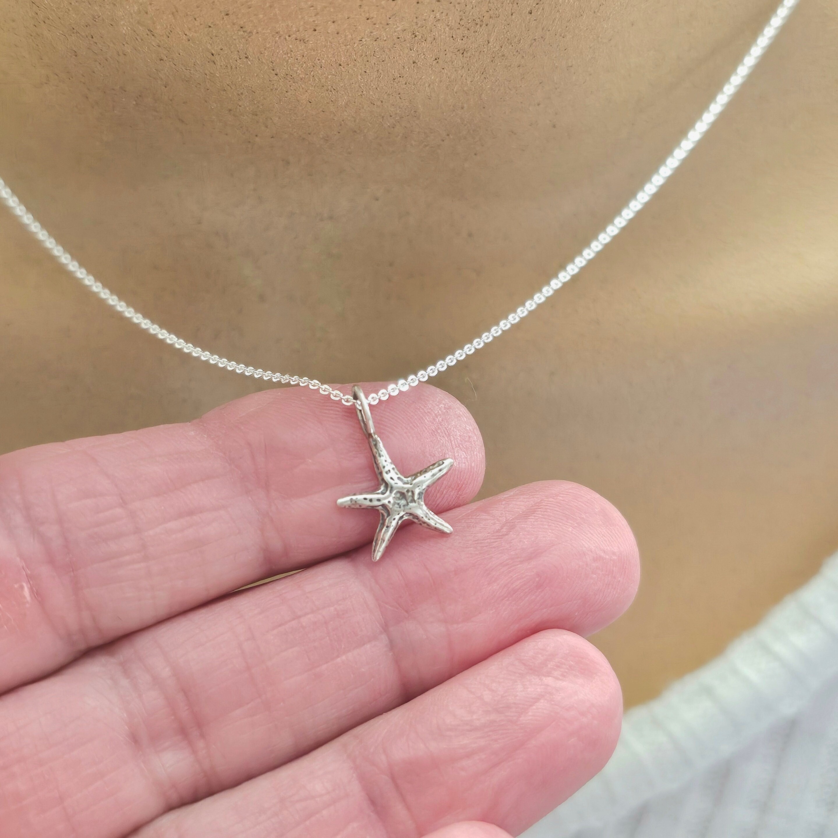 Sterling Silver Tiny Starfish Necklace: Minimalist Beach Jewelry