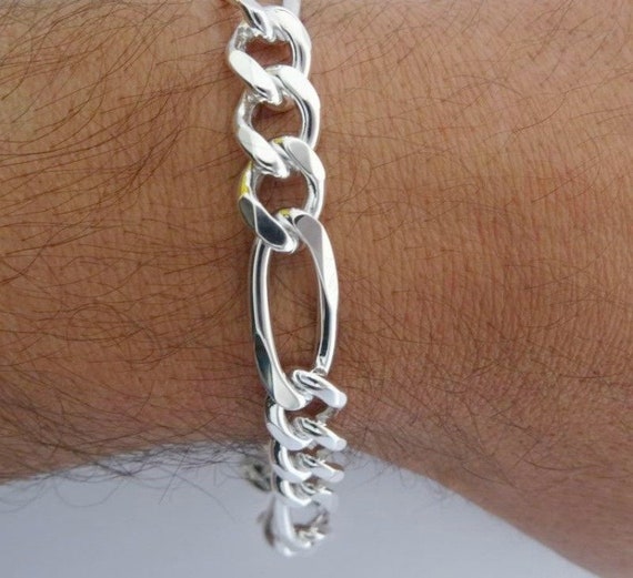 Italian Figaro Chain Bracelet 8mm Width Sterling Silver Italian Figaro Chain Bracelet 8mm Width Sterling Silver