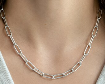 Chunky Paperclip Necklace, Sterling Silver 5mm Links