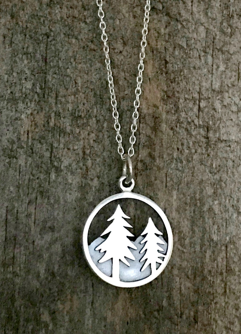 Sterling Silver Pine Tree Pendant Mountain Necklace Forest - Etsy