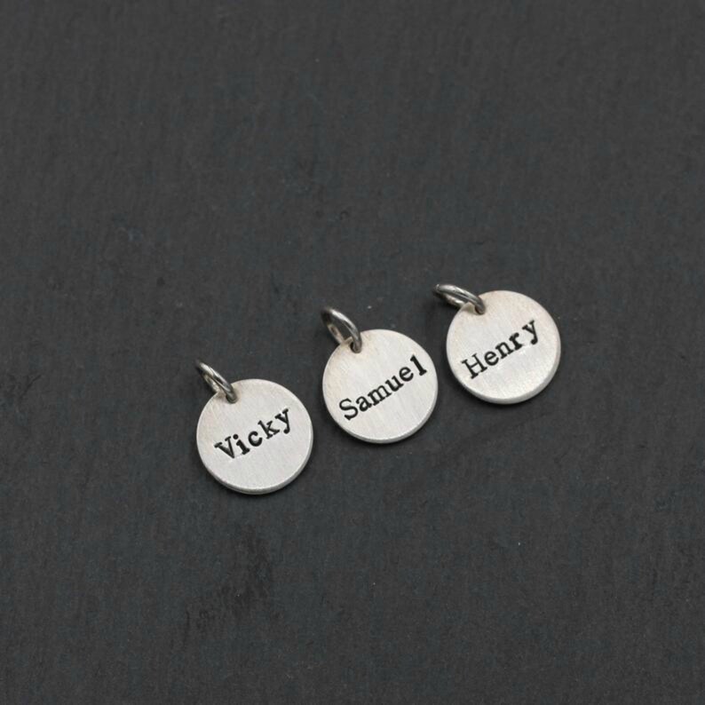 Name Tag Charm Hand Stamped Word Charm 925 Sterling Silver Etsy