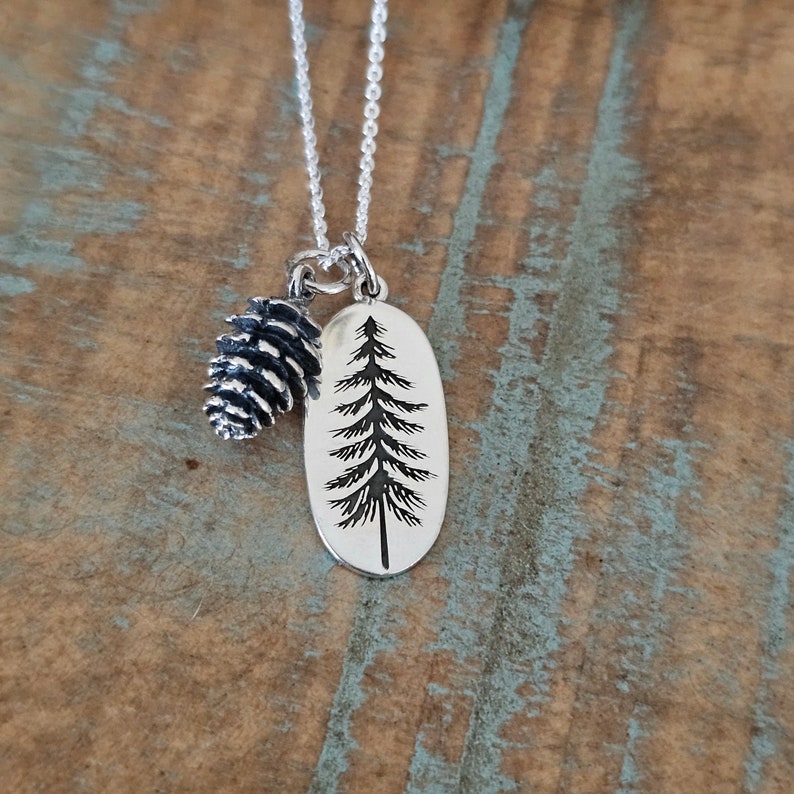 Sterling Silver Pine Tree Necklace with Pinecone Charm image 6