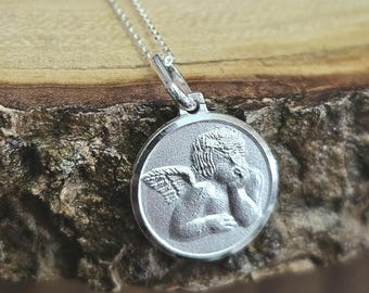 Sterling Silver Angel Necklace: Cherub Memorial Charm Pendant