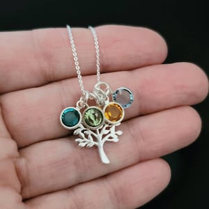 Family Tree Necklace, Sterling Silver Personalized with Swarovski Crystal Birthstones, Mom Gift, Mother's Day Gift for her