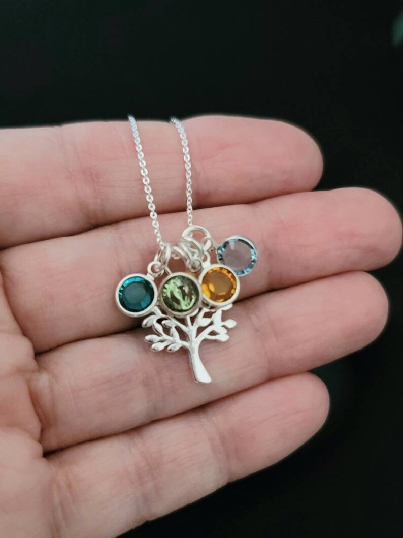 Sterling Silver Family Tree Necklace: Personalized Swarovski ...