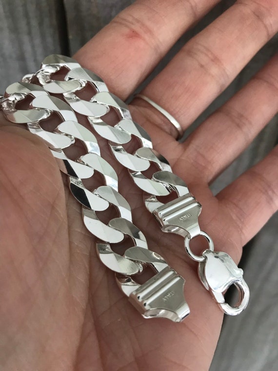 Mens Silver Heavy Curb Chain Bracelet