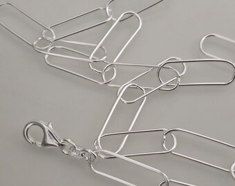 Paperclip Chain Necklace, 925 Sterling Silver, Chunky, Long Link Chain Necklace, Adjustable Length